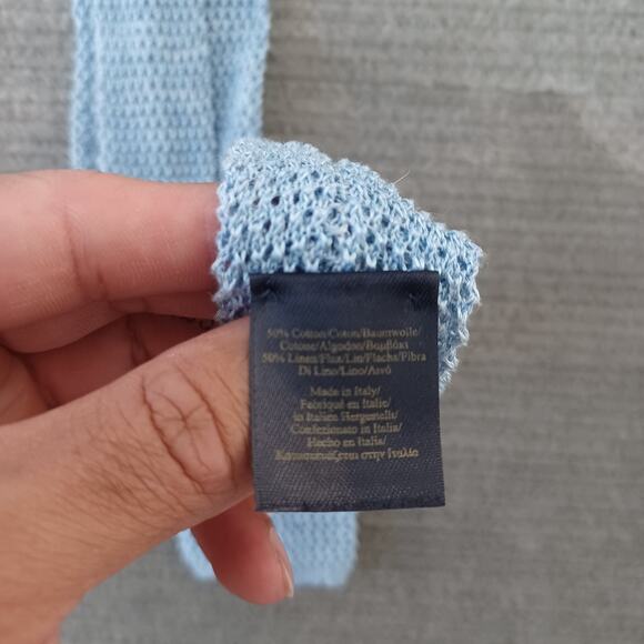Brooks Brothers Knit Tie Blue Linen Cotton Blend Made in Italy Square Preppy - Picture 8 of 11